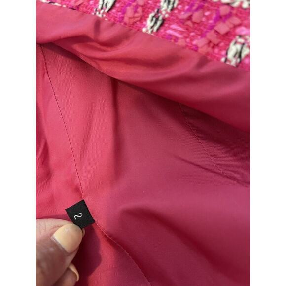Doncaster Collection Hot Pink Tweed Black & White Weave Blazer Jacket Size 2 - Picture 6 of 11